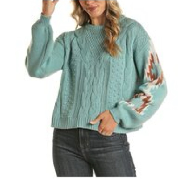 NWT Rock & Roll Denim Sweater with Aztec Sleeves Size Small - Picture 6 of 6